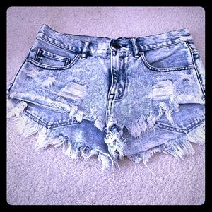 High- rise acid wash distressed jean shorts